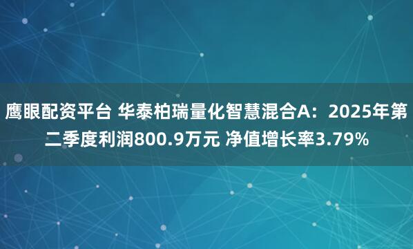 鹰眼配资平台 华泰柏瑞量化智慧混合A：2025年第二季度利润800.9万元 净值增长率3.79%