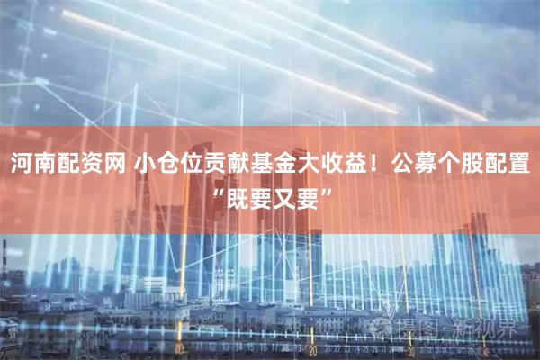 河南配资网 小仓位贡献基金大收益！公募个股配置“既要又要”